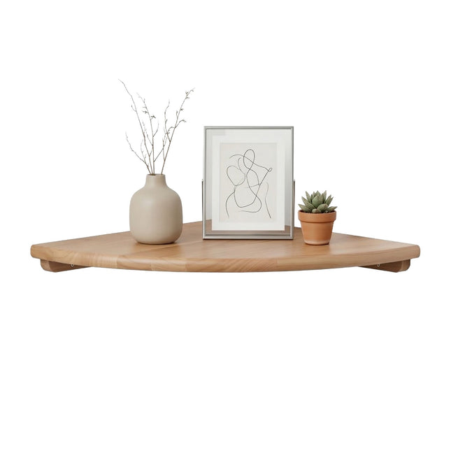 Hoekwandplank, halfrond, walnoothout, wandmontage