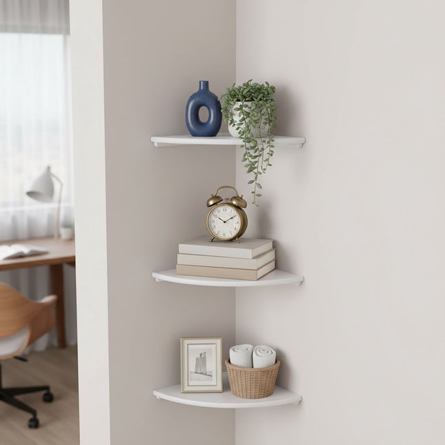 Hoekwandplank, walnoot, halfrond, wandmontage