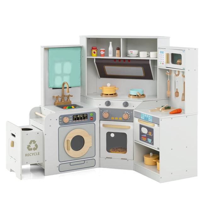 Corner Wooden Play Kitchen with Lights & Sounds, Gray