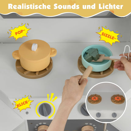 Corner Wooden Play Kitchen with Lights & Sounds, Gray
