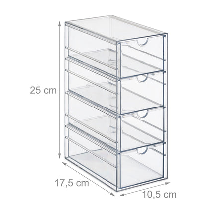 Organizér na kosmetiku se 4 zásuvkami – průhledný plastový box