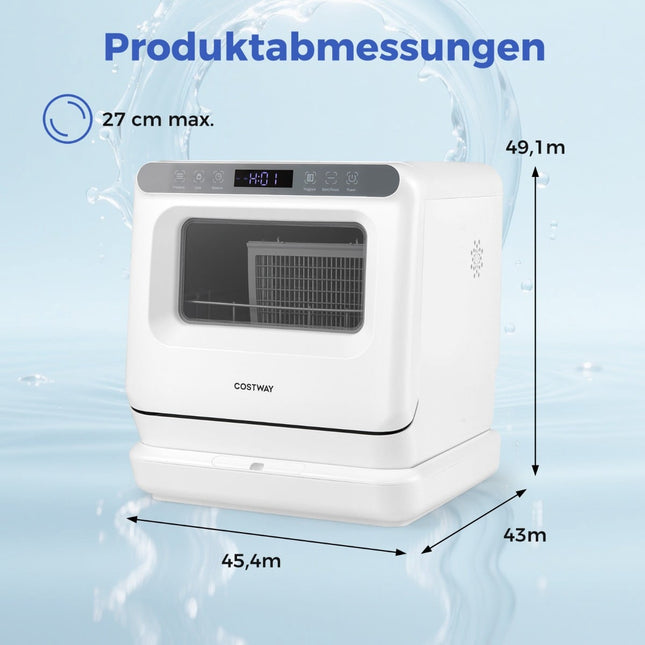Stolní myčka nádobí s nádrží 8.25L, 6 programů, bílá