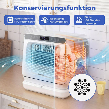Stolní myčka nádobí s nádrží 8.25L, 6 programů, bílá