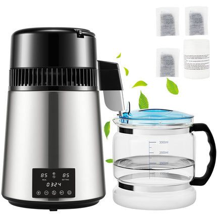 Countertop Water Distiller 4L, 750W, Timer, Glass Carafe