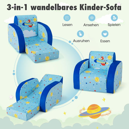 Cozy 3-in-1 convertible children's armchair children's folding sofa 92 x 47 x 29 cm blue