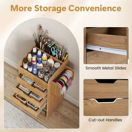 Craft Storage Trolley with Drawers and Shelves, Natural