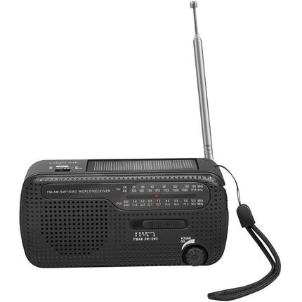 Rádio na kliku s baterkou a solárním článkem, černá