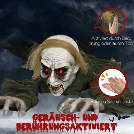 Halloweenská dekorace plazící se zombie se svítícíma očima