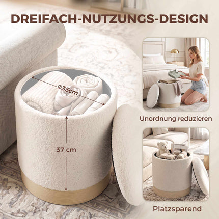 Cream Sherpa Storage Ottoman with Metal Base, 38 cm