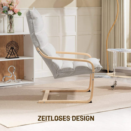 Cream Velvet Lounge Chair with Curved Arms and High Back