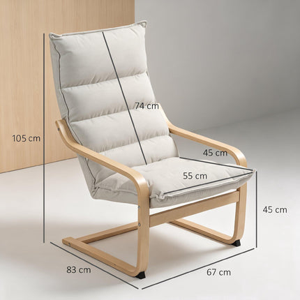 Cream Velvet Lounge Chair with Curved Arms and High Back