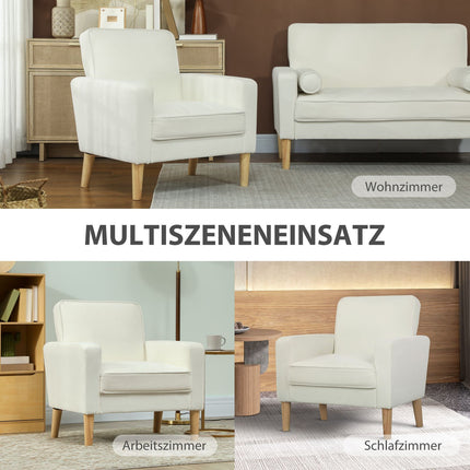 Křeslo krémově bílé s polohovacím opěradlem, nohy z kaučukovníku