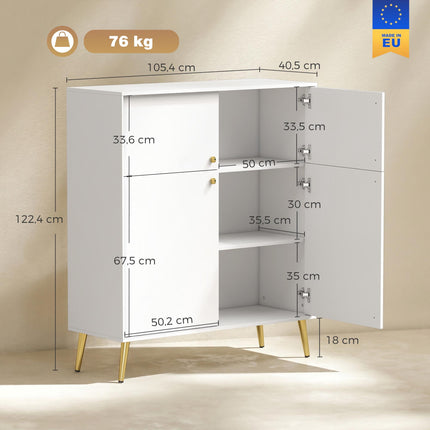 Cream White Sideboard with Gold Accents, 105.4 cm