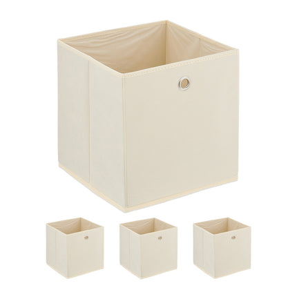 Úložné boxy s úchytem krémové, sada 4 ks