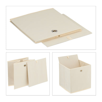 Úložné boxy s úchytem krémové, sada 4 ks
