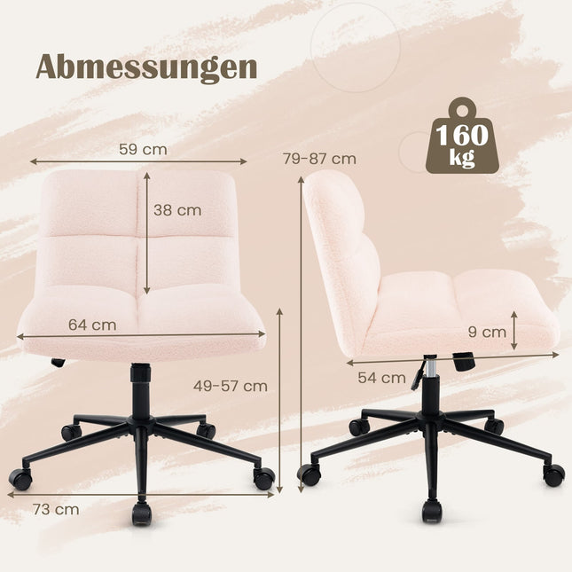 Cross-Legged Office Chair with Wheels, Pink, Adjustable Height