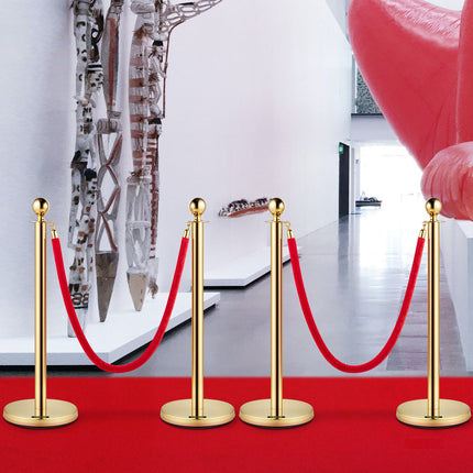 Crowd Control Stanchion Posts Set, 2 Gold, 1.5m Red Rope