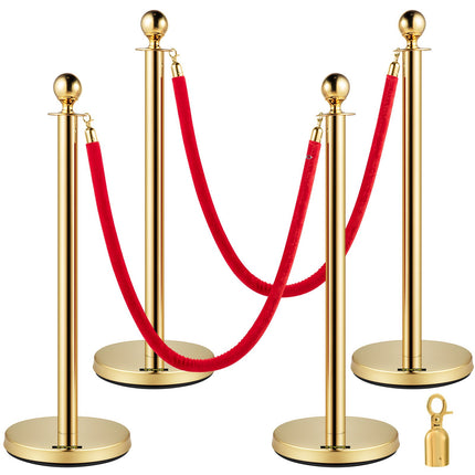 Crowd Control Stanchion Posts Set, 2 Gold, 1.5m Red Rope