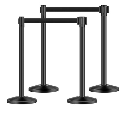 Crowd Control Stanchion Set, 4 Pack, 2m Belts, Black