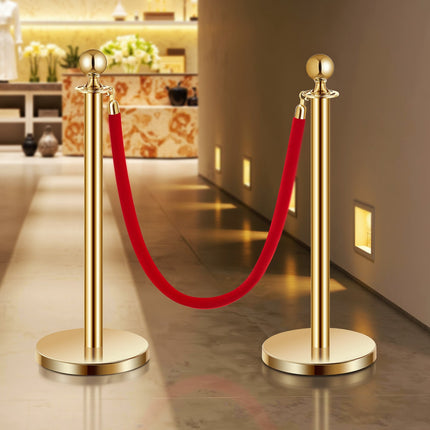 Crowd Control Stanchion Set, 4 Posts, 2 Red Velvet Ropes