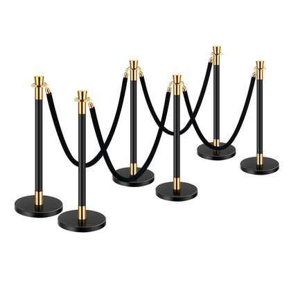 Crowd Control Stanchion Set, 6 Posts 5 Ft, 4 Velvet Ropes