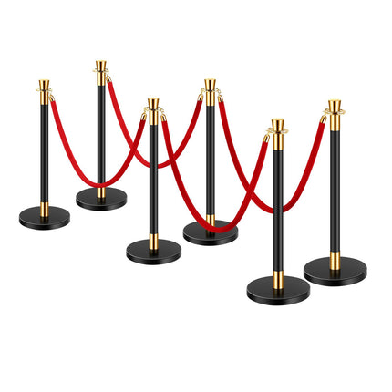 Crowd Control Stanchion Set, 6 Posts with 4 Red Ropes