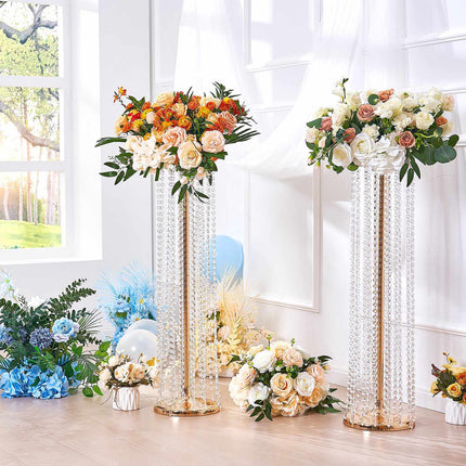 Crystal Wedding Flower Stand Set, 90cm Gold Metal, 2pcs