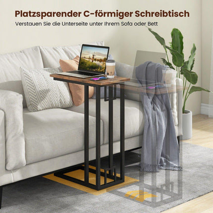 C-shaped side table compact sofa table for small spaces coffee table with metal frame 48 x 26 x 66 cm