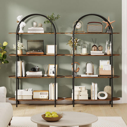 Curved 4-Tier Bookshelf with Metal Frame and Wood Shelves
