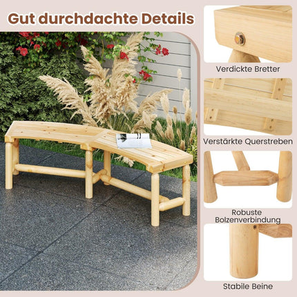 Curved Outdoor Wooden Bench for 2-3 People, 170 cm