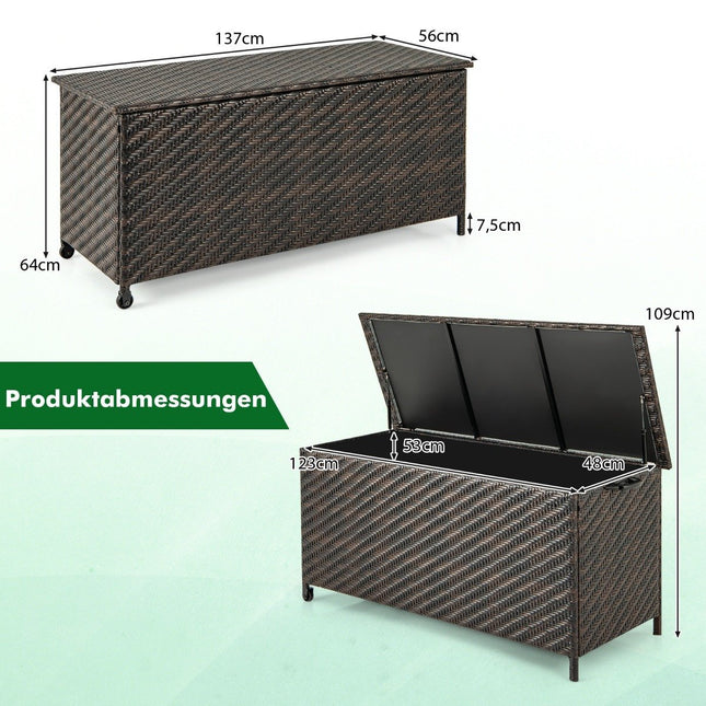 Box na polstry s kolečky a objemem 320L, vodotěsný úložný box z polyratanu