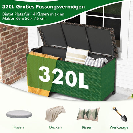 Box na polstry s kolečky a objemem 320L, vodotěsný úložný box z polyratanu