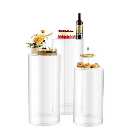 Cylinder Pedestal Stands, 3-Piece 60–90 cm, Clear Lid