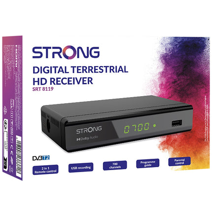 DVB-T2 HD přijímač, Free-To-Air, nahrávání na USB, černá