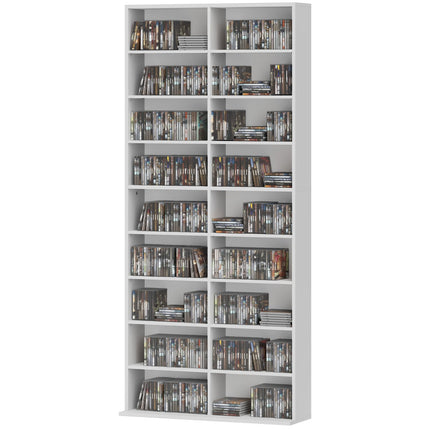 Regál na CD/DVD/Blu-ray, 14 nastavitelných polic, bílý