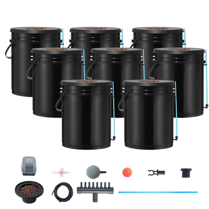 DWC Hydroponic Grow System, 8 x 5-Gallon Kit With Air Pump