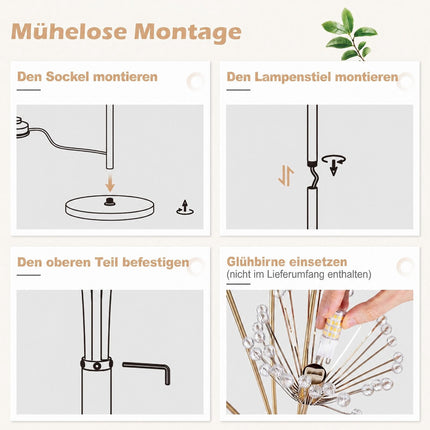 Dandelion Gold Floor Lamp, Metal Frame, 180 cm Tall