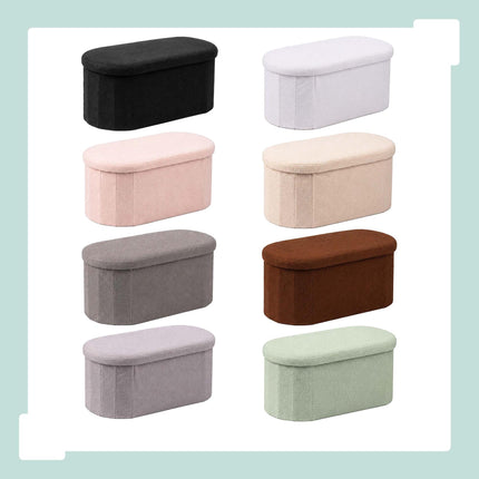 Dark Brown Teddy Fabric Storage Bench, Oval Shape