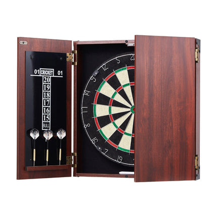Dartboard Cabinet Set, 18-Inch Sisal, 6 Steel Tip Darts