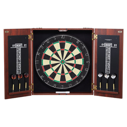 Dartboard Cabinet Set, 18-Inch Sisal, 6 Steel Tip Darts
