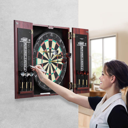 Dartboard Cabinet Set, 18-Inch Sisal, 6 Steel Tip Darts