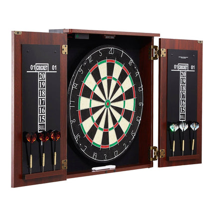 Dartboard Cabinet Set, 18 in Sisal Board, LED Light, 6 Steel Tip Darts