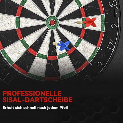 Dartboard Set with Sisal Board, Safety Ring, 6 Steel Darts
