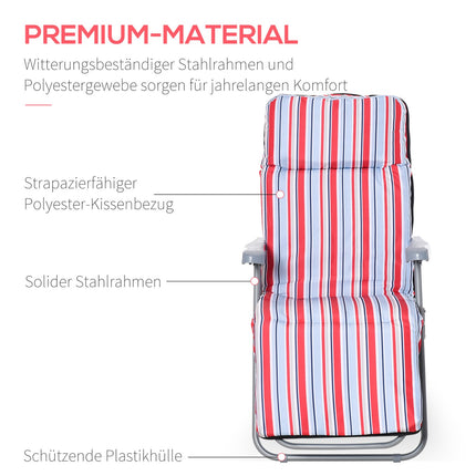 Set of 2 red folding sun loungers with cushions and adjustable backrest