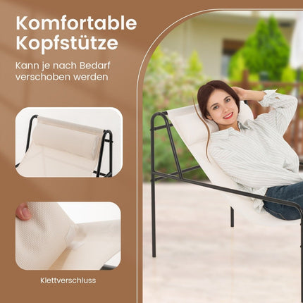 Deck chair lounge chair with removable headrest 94 x 62 x 76 cm beige