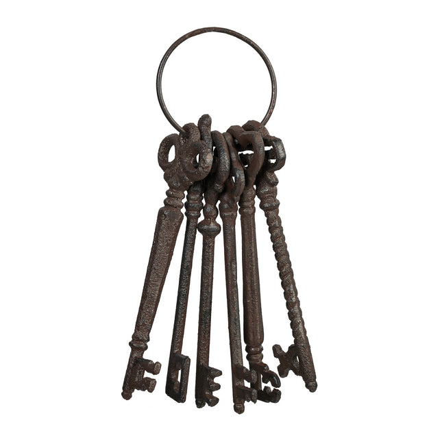 Decoratieve gietijzeren sleutelhanger met 6 vintage sleutels