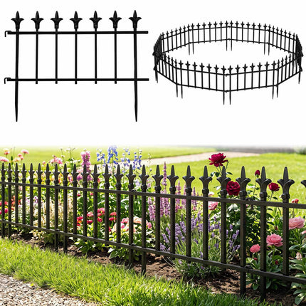 Decorative Metal Garden Fence, No-Dig, 5/10-Pack, Black