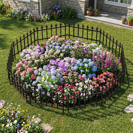 Decorative Metal Garden Fence, No-Dig, 5/10-Pack, Black