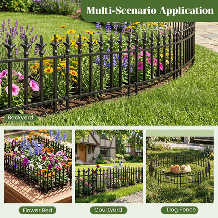 Decorative Metal Garden Fence, No-Dig, 5/10-Pack, Black