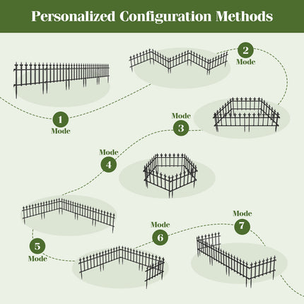 Decorative Metal Garden Fence, No-Dig, Black, 5/10-Pack